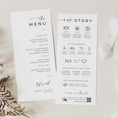 two wedding menus on top of each other