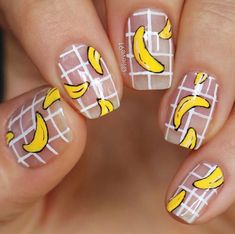 Tropical Nail Designs, Nail Design Glitter, Checkered Nails, American Nails, Yellow Nails Design, Tropical Nails, Diy Nail Designs