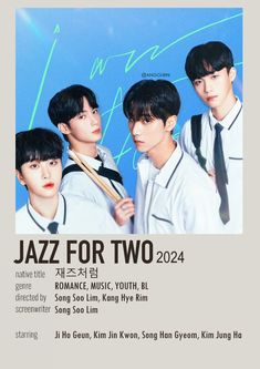 an advertisement for two young men in white shirts and ties, with the words jazz for two