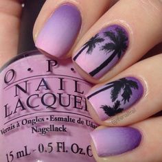 summer nail art Palm Tree Nails, Beach Nail Designs, Unghie Sfumate, Purple Magic, Ombre Purple, Tropical Nails, Tree Nails, Purple Nail Designs, Nagel Tips