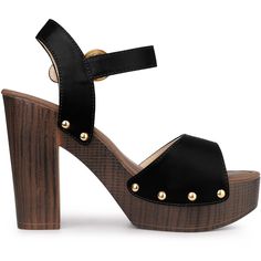 A must-have in every girl's closet! A bold faux-leather platform and block heel lend a striking style to these strappy sandals, which are secured by a buckled ankle strap. Design Details: High Platform Sandals; Round Buckle; Ankle Strap; Block High Heels. Heel Height: 4.7'' (approx 12 cm); Platform Height: 1.6'' (approx 4 cm). Please check your size to make sure the item fits before ordering. High Heels With Wooden Heel In Faux Leather, Faux Leather High Heels With Wooden Heel, Trendy Wedge Sandals With Wooden Block Heel, Open Toe Heels With Wooden Heel In Faux Leather, Block Heel Sandals With Heel Strap In Faux Leather, Chunky Platform Heels With Ankle Strap In Faux Leather, Chunky Platform Ankle Strap Heels In Faux Leather, Faux Leather Block Heels With Heel Strap, Faux Leather Sandals With Heel Strap And Block Heel