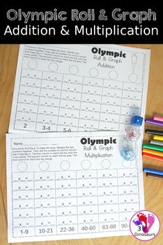 two olympic roll and graph worksheets on a table