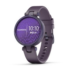 the garmin watch is shown in purple