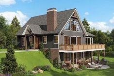 this is an artist's rendering of a house in the country side with porches