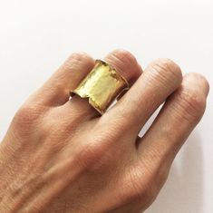 Wide gold statement ring 24 ct gold plated wide bronze ring | Etsy Architectural Rings, Big Statement Rings, Hammered Gold Ring, Jewelry Photoshoot, Gold Statement Ring, Bronze Jewelry, Silver Jewelry Design, Bronze Ring, Contemporary Ring