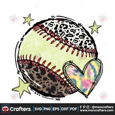 a baseball with a heart on it and stars around the ball in the middle is an image that says crafters svg files eps dxf png