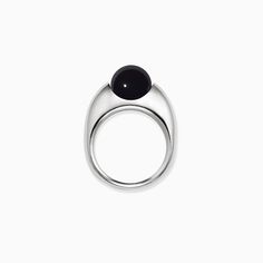 Available in Sterling Silver with Onyx and Lapis stone.Stone spins 360 degrees throughout the ring. Sizes 5, 6, 7, 8Handmade in NYC Modern Jewelry With Large Round Stone, Modern Round Jewelry With Large Stone, Modern Onyx Rings For Formal Occasions, White Gold Onyx Ring With Gemstone, Timeless Round Onyx Jewelry, Modern Domed Cabochon Rings, Modern Black Round Band Ring, Timeless Onyx Gemstone Rings, Modern White Gold Rings With Black Enamel