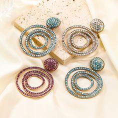 Material: Alloy Color: AB Color, Blue, Purple Fashion Element: Round Style: INS Style Mode Purple, Colorful Crystals, Bleu Violet, Purple Fashion, Watch Necklace, Blue Purple, Women's Earrings, Diamond Earrings, Violet