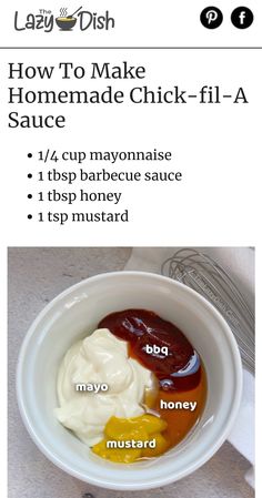 Chik-fil-a Sauce from the Lazy Dish Chick Fil A Sauce, Homemade Sauce Recipes, Condiment Recipes, Copykat Recipes, Makanan Diet, Food Recepie, Homemade Sauce, Easy Baking Recipes, Food Videos Cooking