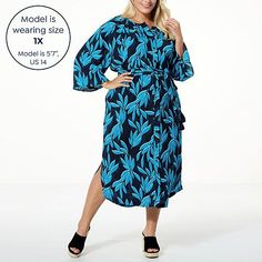 G by Giuliana Printed Crepe Button-Up Duster Shirtdress  Dress up without all the fuss with this easy-to-wear (and style) midi dress. Done in cool crepe fabrication with a vibrant print, it pairs well with any plans. Modern Chic Fashion, Giuliana Rancic, Style Midi Dress, Pleated Sleeves, Color Crush, Draped Fabric, Shirtdress, Types Of Skirts, Iced Coffee