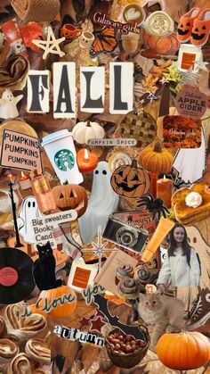 a collage of halloween related items and words