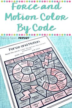 a printable force and motion color by code game for primary students to practice their math skills