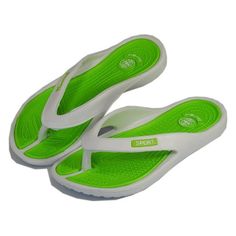 These light weight casual flip flop sandals are perfect for wear on the beach, around the pool, along the boardwalk and great for casual wear. Size: 5.  Color: Green.  Gender: female.  Age Group: adult. White Non-slip Flip Flops For The Beach, White Eva Flip Flops For Vacation, Comfortable Eva Flip Flops For Beach Season, Green Eva Flip Flops For Vacation, Non-slip Summer Jelly Sandals For Beach, Summer Beach Slippers Made Of Eva, Eva Toe Post Flip Flops For Beach, White Summer Jelly Sandals For Beach, Green Casual Flip Flops For Vacation