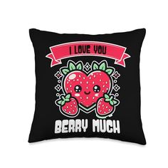 i love you berry much pillow with an image of two strawberrys on the front