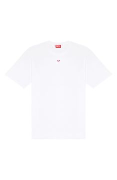 A mini embroidered-D logo marks the chest of this crewneck T-shirt cut for an easy fit from soft, breathable cotton. Crewneck Short sleeves 100% cotton Machine wash, dry flat Imported White Crew Neck T-shirt With Embroidered Logo, Essential Short Sleeve T-shirt With Logo Print, White Essential Short Sleeve T-shirt, Relaxed Fit Crew T-shirt With Embroidered Logo, T Shirt Cut, Logo Mark, Cut Tshirt, Cut Shirts, Logo T Shirt