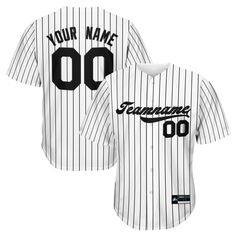 White-Black Pinstripe Custom Baseball Jersey Custom Baseball Jersey, Team Name, Mesh Bag, Team Names, Baseball Jersey, Baseball Jerseys, Keep Your Cool, Moisture Wicking Fabric, Jersey Shorts