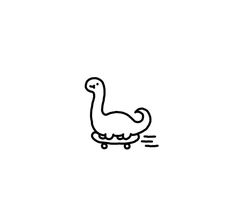 a black and white line drawing of a duck on a skateboard with one foot in the air