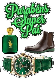 green and gold accessories with the words parfaben's super pai