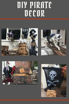 an image of halloween decorations on display in front of a house with text overlay that reads diy pirate decor