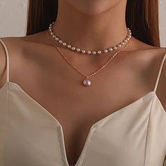 What Jewelry To Wear Neckline Chart, Medium Size Pearl Necklace, Luxury Romantic Pearl Necklace As Gift, Pearl Necklace Single Line, Layered Pearl Necklace, Beautiful Pearl Necklace, Gold Chain Choker, Layered Choker Necklace, Cheap Earrings