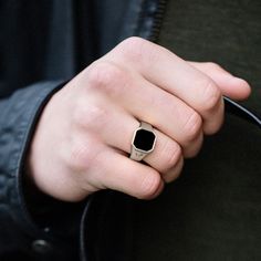 925 Sterling Silver With Octagon Black Onyx Signet Ring | In stock! | Northern Jewelry Onyx Ring Men, Onyx Signet Ring, Black Stone Ring, Silver Ring Designs, Mens Rings Fashion, Signet Ring Men, Men Rings, Mens Rings, Rings Fashion