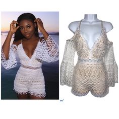 Reposhing This Item I Purchased From @Guatemama49. Loved It, But Ready To Rotate For Something New. Questions? Leave A Comment Below! White And Ivory Jumper Nwt Crochet Romper, Cruise Wedding, Fast Fashion Brands, Fashion Nova Pants, Jumpsuit Fashion, Casual Party, Fast Fashion, White Cream, Cream White