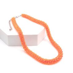 Orange Glass Beads 2.5 inch extender chain Adjustable Round Beads Chain Necklace For Party, Party Necklaces With Lobster Clasp And Round Beads, Adjustable Orange Beaded Chain Jewelry, Orange Beaded Necklaces With Lobster Clasp, Adjustable Beaded Chain Necklace With Round Beads, Round Beads Crystal Necklace With Lobster Clasp, Crystal Beaded Necklaces For Jewelry Making, Crystal Necklaces With Round Beads And Lobster Clasp, Crystal Beaded Necklace For Jewelry Making