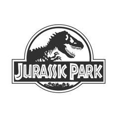 the dinosaur park logo is shown in black and white, with an image of a t - rex