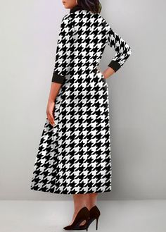 ROTITA Fake 2in1 Houndstooth Print Black Dress fall dresses, christmas outfits dresses, work dresses, wedding dresses #dressesup #dressesofinstagram #dressess, dried orange slices, yule decorations, scandinavian christmas Briadsmaid Dresses, Christmas Outfit Dresses, Ministry Apparel, Black A Line Dress, Long African Dresses, White Clothing, Black Print Dress, Line Dress, Mothers Day Shirts