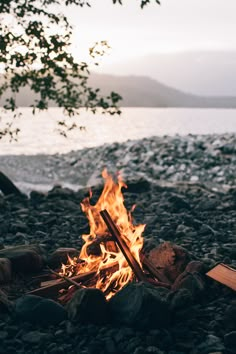 there is a fire burning on the beach