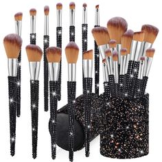 PRICES MAY VARY. Package Contents: you will receive 13 pieces of diamond makeup brushes set, such as powder brush, flat angled brush, medium eyeshadow brush, foundation brush, angled eyeshadow brush, lip brush, large eyeshadow brush, small eyeshadow brush, crystal makeup brush holder and other brushes, enough to meet your make up demands 12 Pieces Makeup Brushes Set: our cosmetic brushes are made of aluminum shell, plastic handle, rhinestone, nylon bristles; The handle is reliable and sturdy, th Best Makeup Brushes Set, Bling Makeup Brushes, Bling Makeup, Crystal Makeup, Rhinestone Makeup, Angled Brush, Eye Concealer, Makeup Brush Holders, Lip Brush