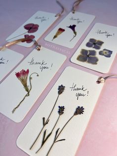 four thank you cards with dried flowers on them