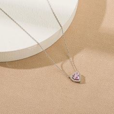 Minimalist Pink Heart Shaped Diamond Pendant Necklace-Heart Cut CZ Diamond Halo Necklace-Pink Diamond Solitaire Necklace Gift For Her 🌟 Add a touch of romance to your jewelry collection with our Minimalist Pink Heart Shaped Diamond Pendant Necklace. ✨ This elegant necklace features a stunning heart-cut pink CZ Diamond, surrounded by a delicate halo of sparkling diamonds. Perfect for the modern woman who appreciates timeless elegance, this necklace is a beautiful symbol of love and affection. Wh Heart Shaped Diamond Pendant, Thoughtful Gifts For Her, Halo Necklace, Solitaire Necklace, Diamond Solitaire Necklace, Solitaire Necklaces, Heart Shaped Diamond, Elegant Necklaces, Cz Diamond