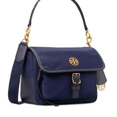 Tory Burch Crossbody In Like New Condition Blue Flap Bag With Adjustable Strap, Coach Flap Shoulder Bag With Detachable Handle, Blue Flap Shoulder Bag With Detachable Strap, Navy Shoulder Bag With Detachable Strap For Travel, Navy Shoulder Bag With Detachable Strap For On-the-go, Navy Bags With Detachable Strap For On-the-go, Navy Shoulder Bag With Detachable Strap, Navy Bag With Detachable Strap For On-the-go, Coach Shoulder Bag With Gold-tone Hardware For Travel