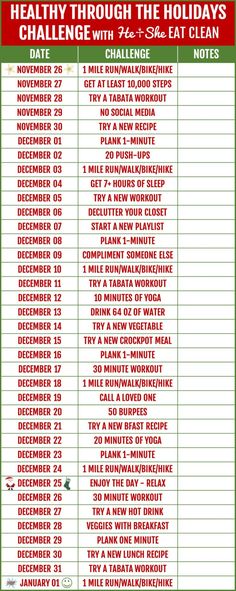 the healthy through the holidays challenge is shown in red and white with green trimmings