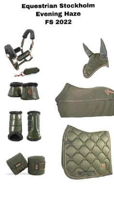 an image of equestrian equipment including boots and saddles