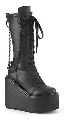 Emo Boots, Stretch Knee High Boots, Genshin Oc, Platform Knee High Boots, Character Vibes, Demonia Boots, Knee High Platform Boots, Closet Shoes, Demonia Shoes