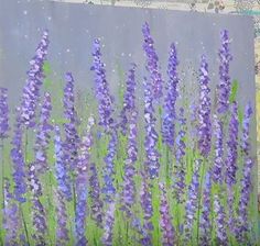 a painting of purple flowers in the grass