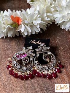 Victorian Finish Chandbali With Kundan And Ruby Red Stone Earrings Gold Tone Stone Gold, Red Stone, Gold Gold, Ruby Red, Gold Earrings, Ruby, Gold Tones, Gold Plate, Plating