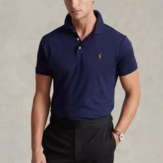 Ralph Lauren Core Replen Polo Color: French Navy Classic Fit Ribbed Polo Collar. Three-Button Placket Short Sleeves With Ribbed Armbands Multicolored Signature Embroidered Pony At The Left Chest Machine Washable. Imported Smoke Free Home Fitted Blue Button-up Polo Shirt, Classic Blue Button-up Polo Shirt, Classic Blue Polo Shirt With Buttons, Classic Fitted Blue Polo Shirt, Blue Polo Collar Top For Formal Occasions, Blue Formal Polo Collar Top, Formal Blue Polo Collar Top, Elegant Blue Polo Collar Top, Classic Blue Polo Shirt For Formal Occasions