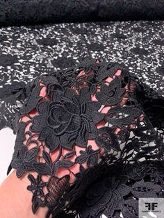 If you're looking for a fun black fabric, check out this 3D floral guipure lace from the fashion house of Lela Rose. SKU: 12329 Content: Polyester Color: Black Width: 51 inches Spring Party Crochet Lace, Black Lace For Spring Party, Black Scalloped Lace For Party, Elegant Black Crochet Lace, Black Crochet Lace For Party, Black Lace With Patchwork For Evening, Black Lace Fabric, 2024 Ideas, Lela Rose