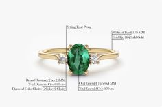 "Emerald Ring / Emerald Engagement Ring in 14k Gold / Oval Cut Natural 3 Stone Emerald Diamond Ring / May Birthstone / Promise Ring Features ✔Made to Order ✔Gold Kt: 14K (also available in 18K) ✔Available Gold Color: Rose Gold, Yellow Gold, White Gold ✔Oval Emerald: 1 pc 6x4MM ✔Round Diamond: 2 pcs 2.0 MM ✔Number of Stones: 3 ✔Emerald CTW: 0.70 ctw ✔Diamond CTW: 0.07 ctw ✔Ready to Ship in 7-10 Business Days If you have any additional questions about this ring, just hit the \"Ask a Question\" but Classic Oval Multi-stone Birthstone Ring, Classic Oval Three Stone Cluster Ring, Three Stone Oval Cluster Ring In Yellow Gold, Classic Oval Three-stone Birthstone Ring, Classic Oval Three Stone Birthstone Ring, Multi-stone Oval Rings For May Birthstone, Oval Multi-stone Rings For May Birthstone, Oval Three-stone Emerald Ring For Formal Occasions, Oval Three Stone Birthstone Ring For Formal Occasions