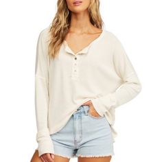 Billabong Any Day Thermal Shirt WOMEN - Clothing - Tops - Long Sleeved BILLABONG Teskeys Crystal Fabric, Henley Long Sleeve, Womens Outfit, Salt Crystal, Cozy Moments, Billabong Women, Button Sweater, Thermal Top, Thermal Shirt