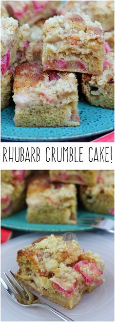 rhubarb crumble cake on a plate