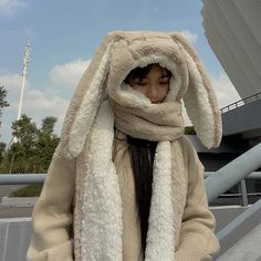 Material: Plush Season: Autumn, Winter Size: One Size Color: Beige, White, Black, Brown, Pink Kawaii Hoodie, Hat Aesthetic, Hat Scarf, Cute Hats, Really Cute Outfits, Kawaii Clothes, Girl With Hat, Aesthetic Clothes, Pretty Outfits