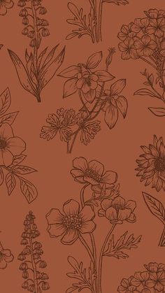 a brown background with flowers and leaves on the bottom right corner is an illustration of wildflowers