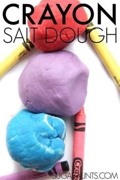 crayon salt dough with colored crayons on top and the words crayon salt dough above it