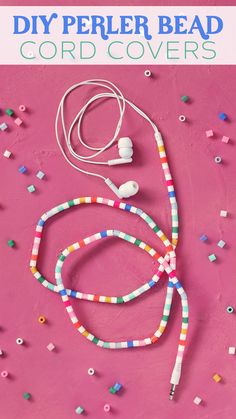 the cover of diy perler bead cord covers is shown on a pink background