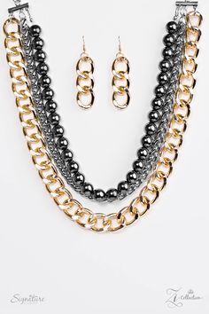 Thick strands of gold chain, silver chain, and a strand of gunmetal beading dramatically layer across the chest. The bold collision of mixed metallic shimmer flawlessly stacks into a fierce industrial statement piece. Features an adjustable clasp closure. Multi Necklace, Gold Chains For Men, Chain Silver, Paparazzi Accessories, Paparazzi Jewelry, Chains For Men, Link Necklace, Necklace Earring Set, Matching Earrings