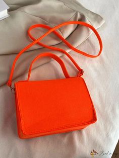 BirdinBag - Vibrant Orange Metal-Trimmed Square Flap Bag Orange Large Capacity Square Bag, Orange Rectangular Bag For Daily Use, Large Capacity Square Orange Bag, Large Capacity Orange Square Bag, Large Capacity Orange Rectangular Bag, Orange Rectangular Large Capacity Shoulder Bag, Large Capacity Orange Rectangular Shoulder Bag, Orange Rectangular Bag With Removable Pouch, Square Orange Bags For Daily Use